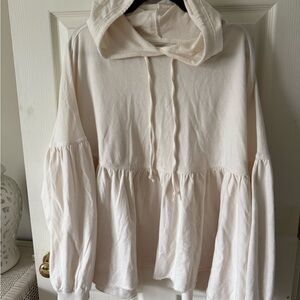 Aerie Cream Peplum Hoodie